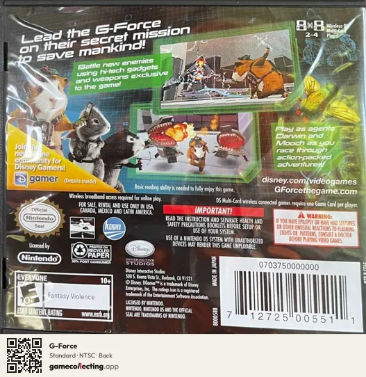 G-Force Nintendo DS, NTSC box back