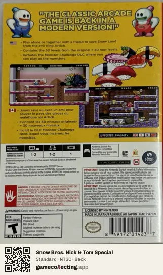 Snow Bros. Nick & Tom Special Nintendo Switch, NTSC box back