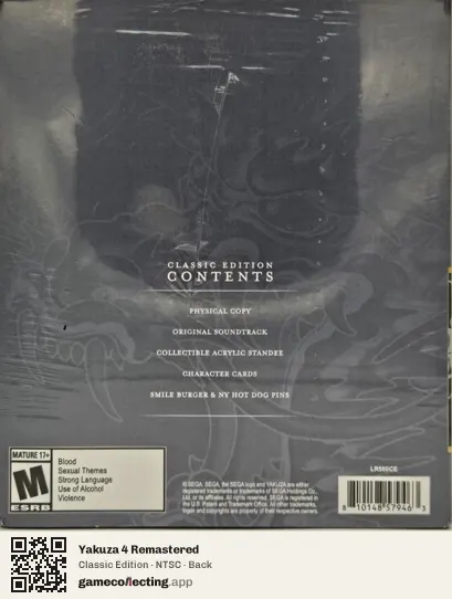 Yakuza 4 Remastered PlayStation 4, NTSC box back
