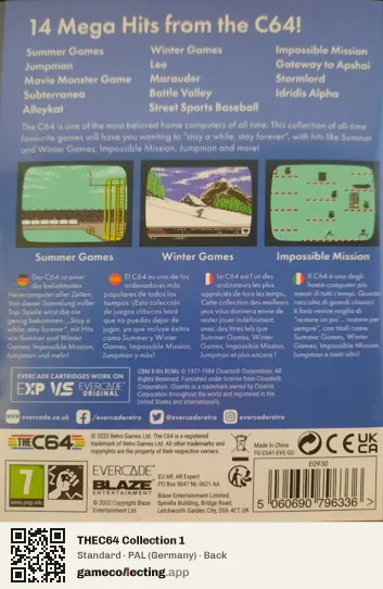 THEC64 Collection 1 Evercade, Germany box back
