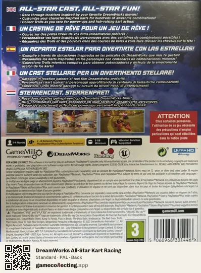 DreamWorks All-Star Kart Racing PlayStation 5, PAL box back