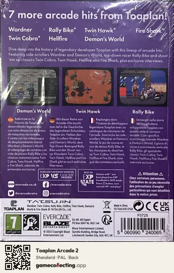 Toaplan Arcade 2 Evercade, PAL box back