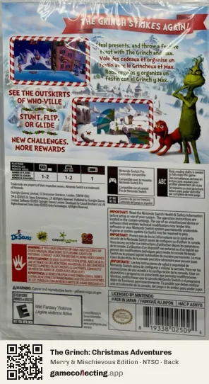 The Grinch: Christmas Adventures Nintendo Switch, NTSC box back