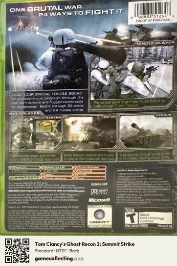 Tom Clancy's Ghost Recon 2: Summit Strike Xbox, NTSC box back