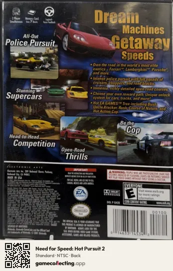 Need for Speed: Hot Pursuit 2 Nintendo GameCube, NTSC box back