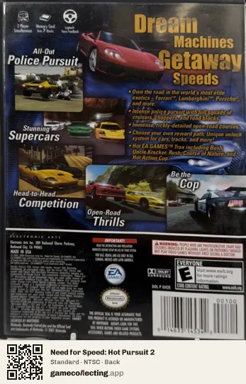 Need for Speed: Hot Pursuit 2 Nintendo GameCube, NTSC box back