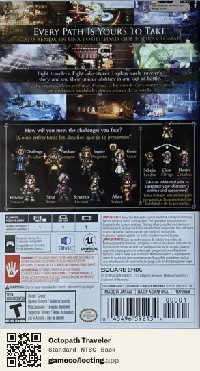Octopath Traveler Nintendo Switch, NTSC box back