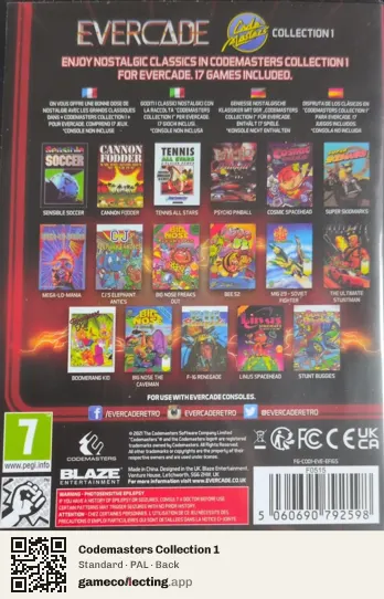 Codemasters Collection 1 Evercade, PAL box back