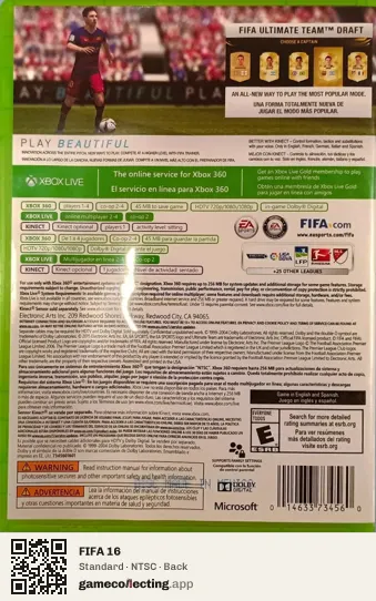 FIFA 16 Xbox 360, NTSC box back