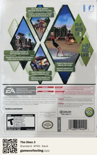 The Sims 3 Nintendo Wii, NTSC box back