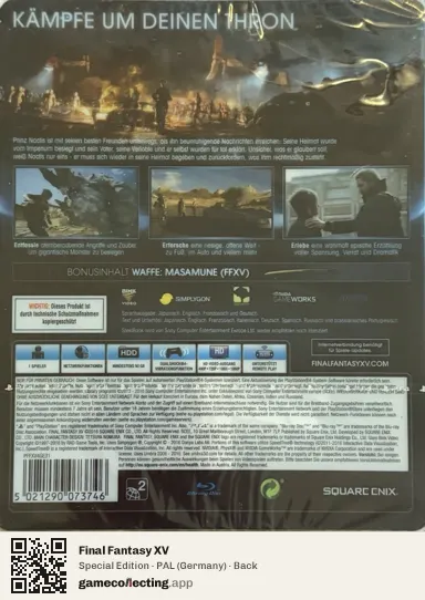 Final Fantasy XV PlayStation 4, Germany box back