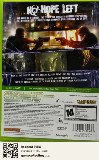 Resident Evil 6 Xbox 360, NTSC box back