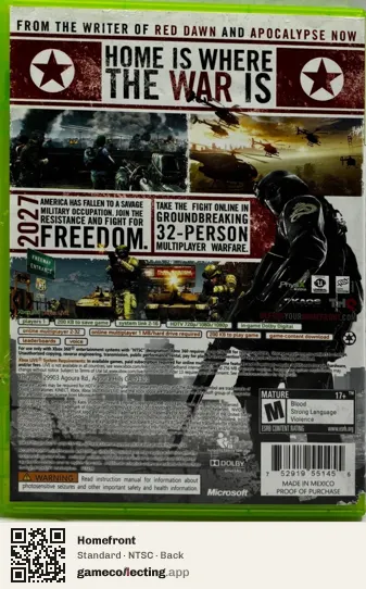 Homefront Xbox 360, NTSC box back