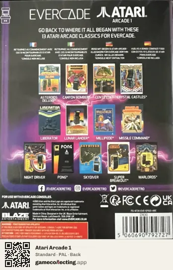 Atari Arcade 1 Evercade, PAL box back