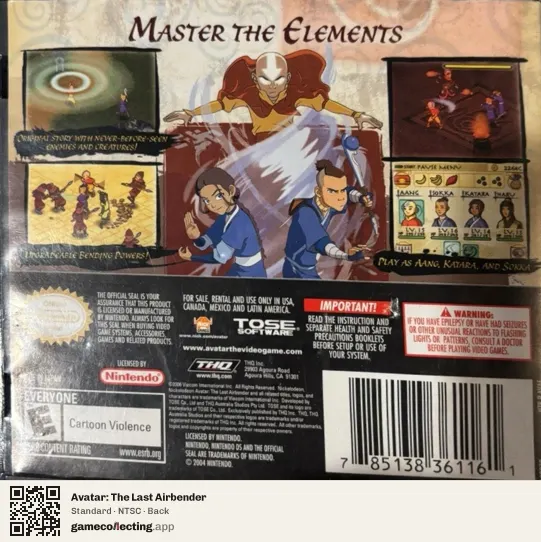 Avatar: The Last Airbender Nintendo DS, NTSC box back