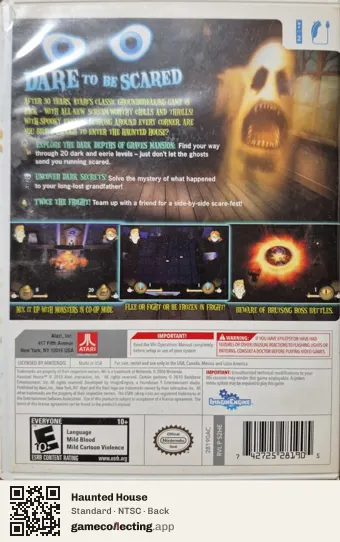 Haunted House Nintendo Wii, NTSC box back