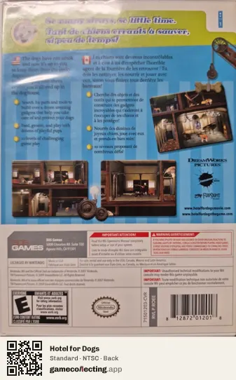 Hotel for Dogs Nintendo Wii, NTSC box back