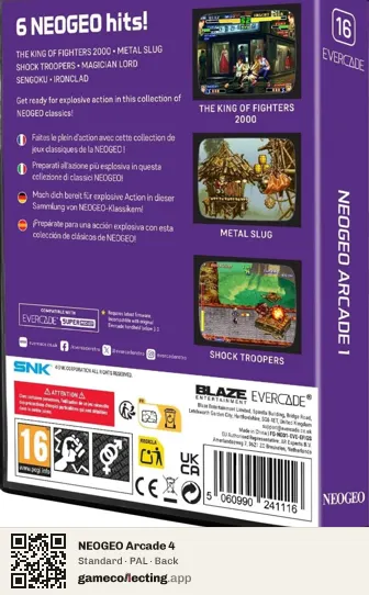 NEOGEO Arcade 4 Evercade, PAL box back