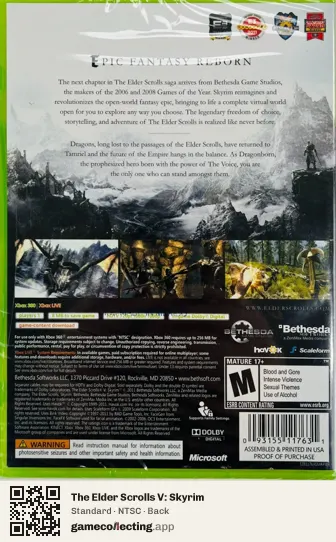 The Elder Scrolls V: Skyrim Xbox 360, NTSC box back