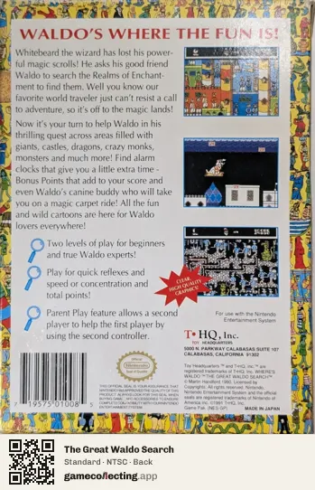 The Great Waldo Search Nintendo Entertainment System, NTSC box back