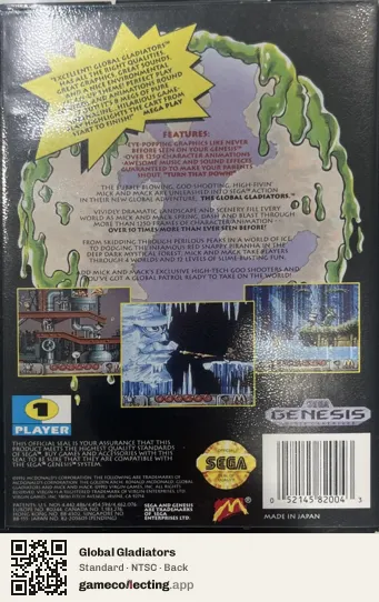 Global Gladiators Sega Mega Drive / Genesis, NTSC box back
