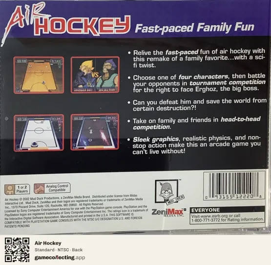 Air Hockey PlayStation, NTSC box back