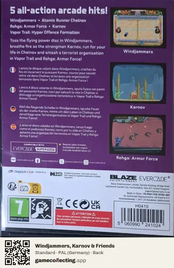 Windjammers, Karnov & Friends Evercade, Germany box back