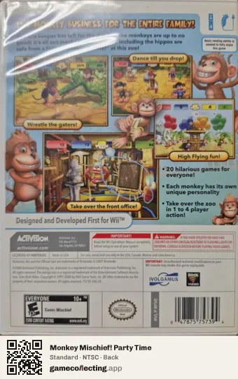 Monkey Mischief! Party Time Nintendo Wii, NTSC box back
