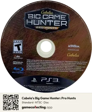 Cabela's Big Game Hunter: Pro Hunts PlayStation 3, NTSC disc