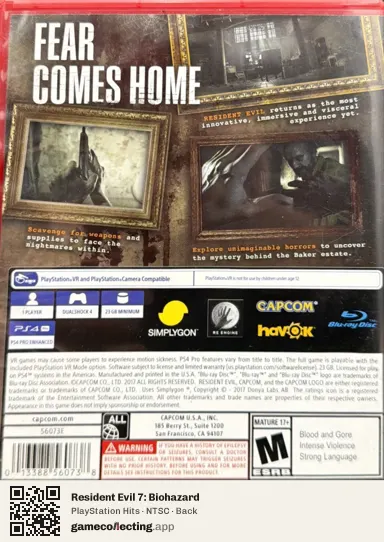 Resident Evil 7: Biohazard PlayStation 4, NTSC box back