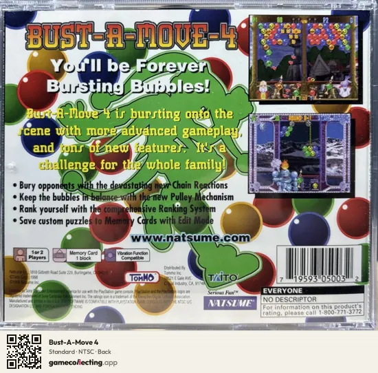 Bust-A-Move 4 PlayStation, NTSC box back