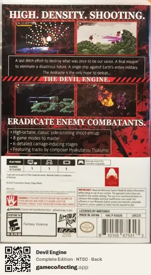 Devil Engine Nintendo Switch, NTSC box back