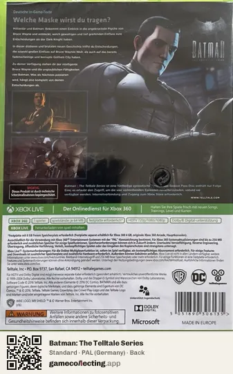 Batman: The Telltale Series Xbox 360, Germany box back