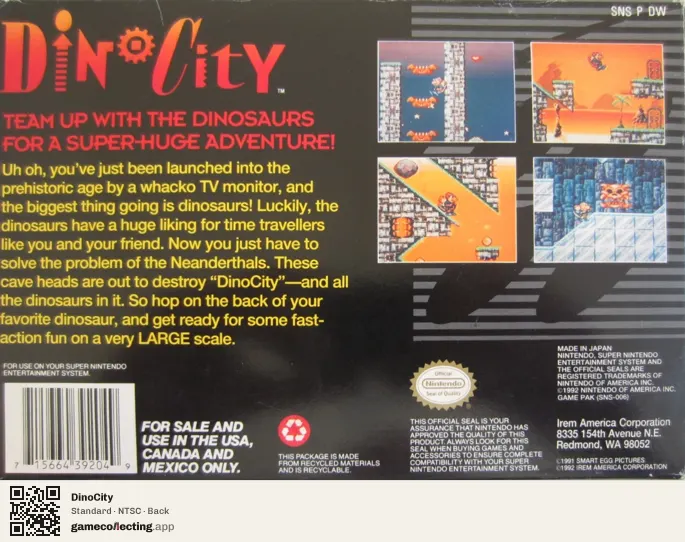 DinoCity Super Nintendo Entertainment System, NTSC box back