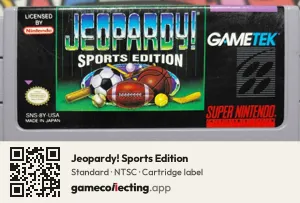 Jeopardy! Sports Edition Super Nintendo Entertainment System, NTSC cartridge label