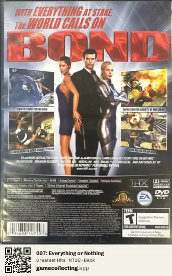 007: Everything or Nothing PlayStation 2, NTSC box back