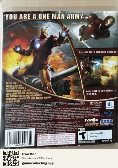 Iron Man PlayStation 3, NTSC box back