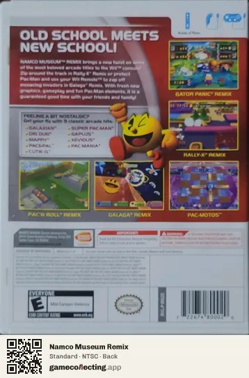 Namco Museum Remix Nintendo Wii, NTSC box back
