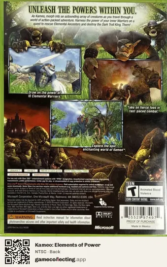 Kameo: Elements of Power Xbox 360, NTSC box back