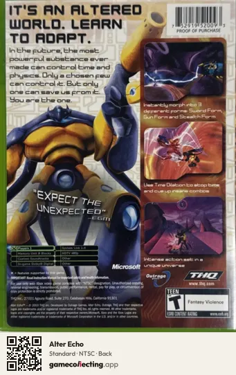 Alter Echo Xbox, NTSC box back