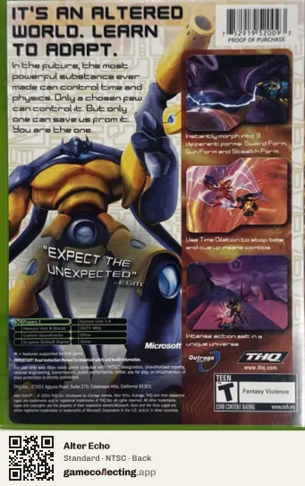 Alter Echo Xbox, NTSC box back