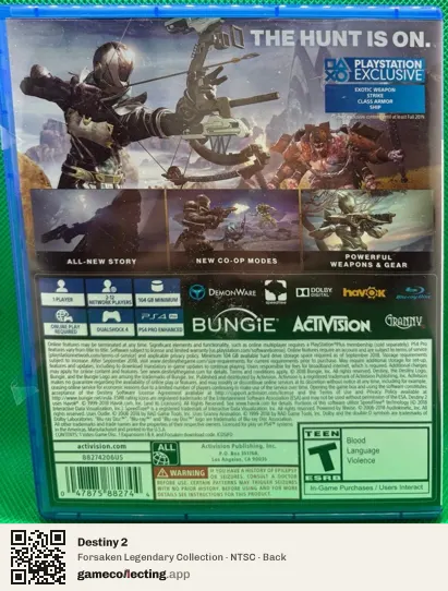 Destiny 2 PlayStation 4, NTSC box back