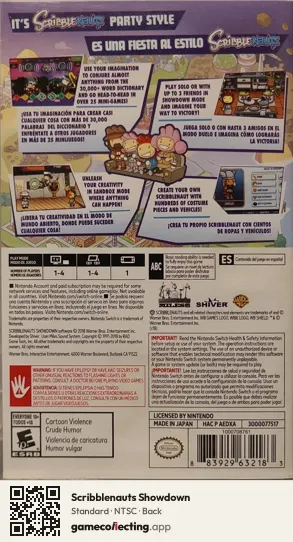Scribblenauts Showdown Nintendo Switch, NTSC box back