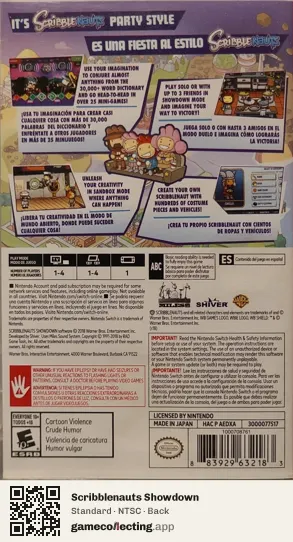 Scribblenauts Showdown Nintendo Switch, NTSC box back