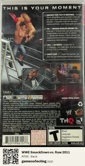 WWE SmackDown vs. Raw 2011 PlayStation Portable, NTSC box back