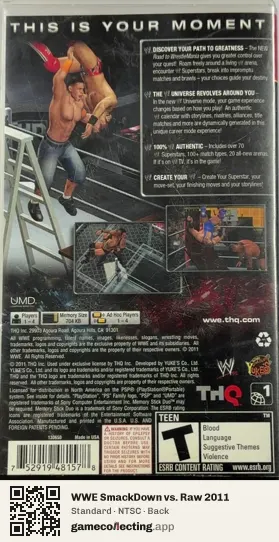 WWE SmackDown vs. Raw 2011 PlayStation Portable, NTSC box back