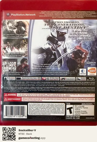 Soulcalibur V PlayStation 3, NTSC box back