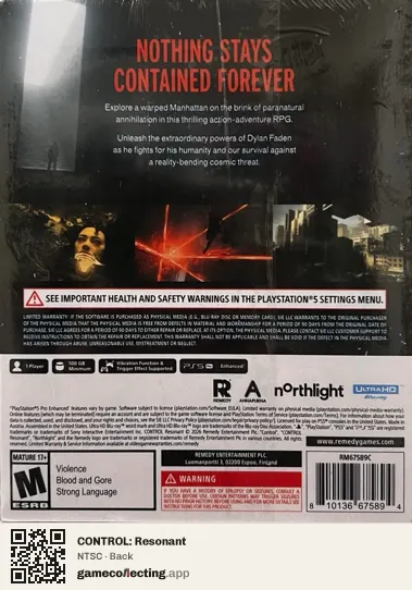 CONTROL: Resonant PlayStation 5, NTSC box back