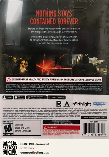 CONTROL: Resonant PlayStation 5, NTSC box back