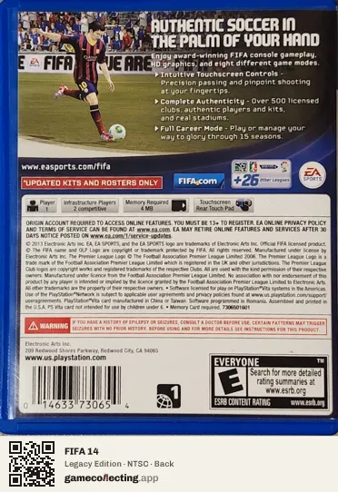 FIFA 14 PlayStation Vita, NTSC box back